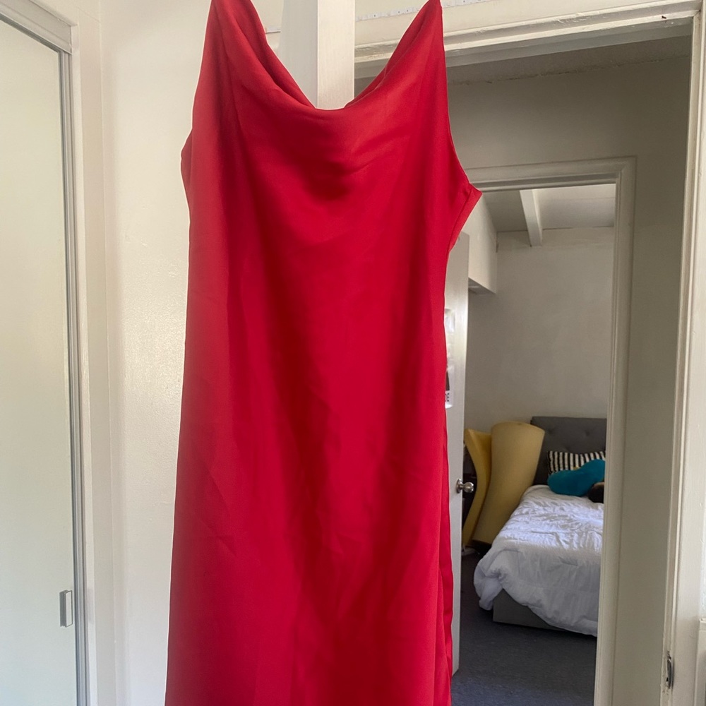 Red Satin cowl neck dress